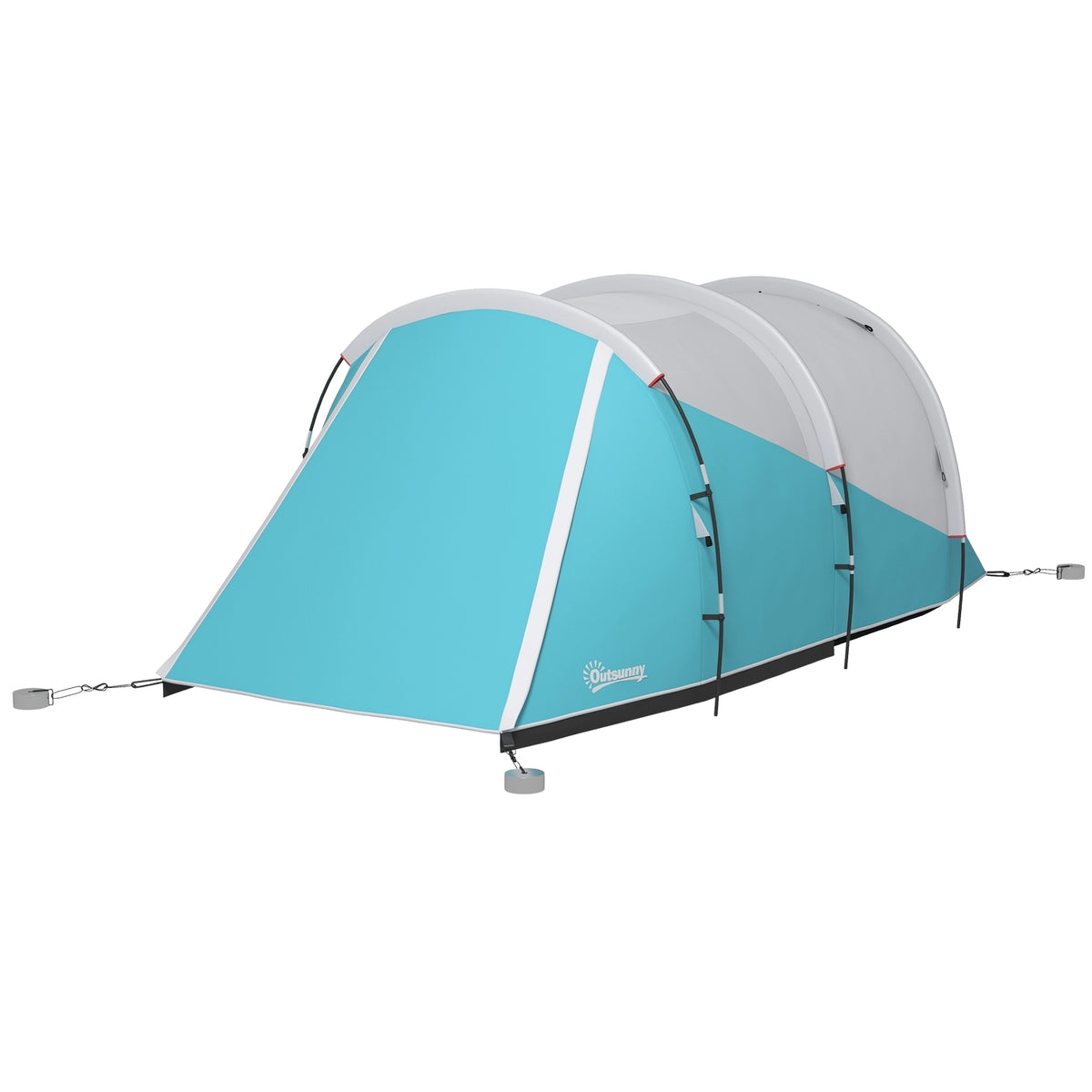 Tunnel Tent Camping Tent 5 People 2 Rooms Carry Bag 3000Mm Water-Repellent Blue