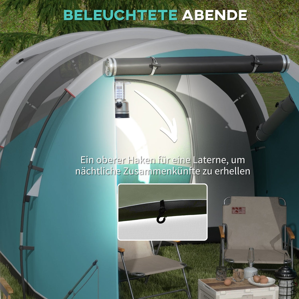 Tunnel Tent Camping Tent 5 People 2 Rooms Carry Bag 3000Mm Water-Repellent Blue
