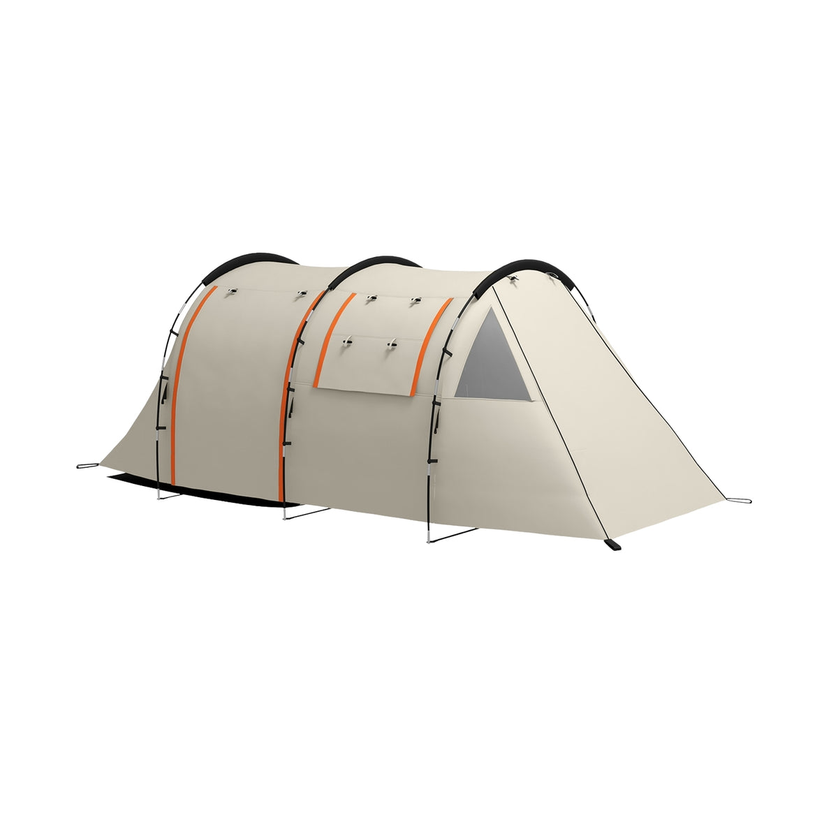 Tunnel Tent Camping Tent 5 Person Family Tent 2 Rooms Side Window Carry Bag 3000Mm Garden Khaki
