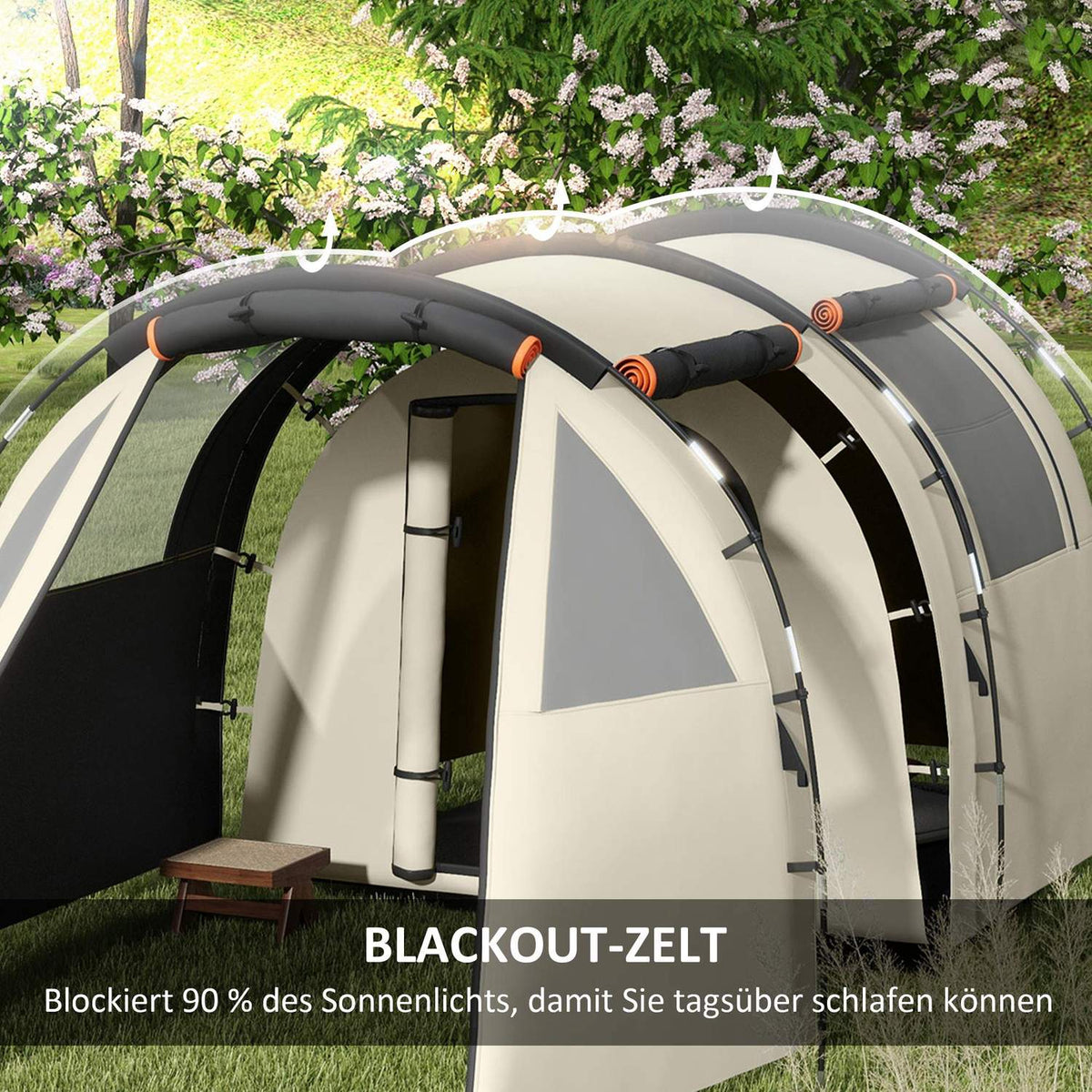Tunnel Tent Camping Tent 5 Person Family Tent 2 Rooms Side Window Carry Bag 3000Mm Garden Khaki