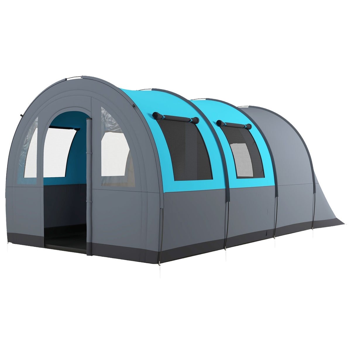 Tunnel Tent Camping Tent 6 People 2 Rooms Light Hook Group Tent Carry Bag 3000Mm Family Tent Garden Gray