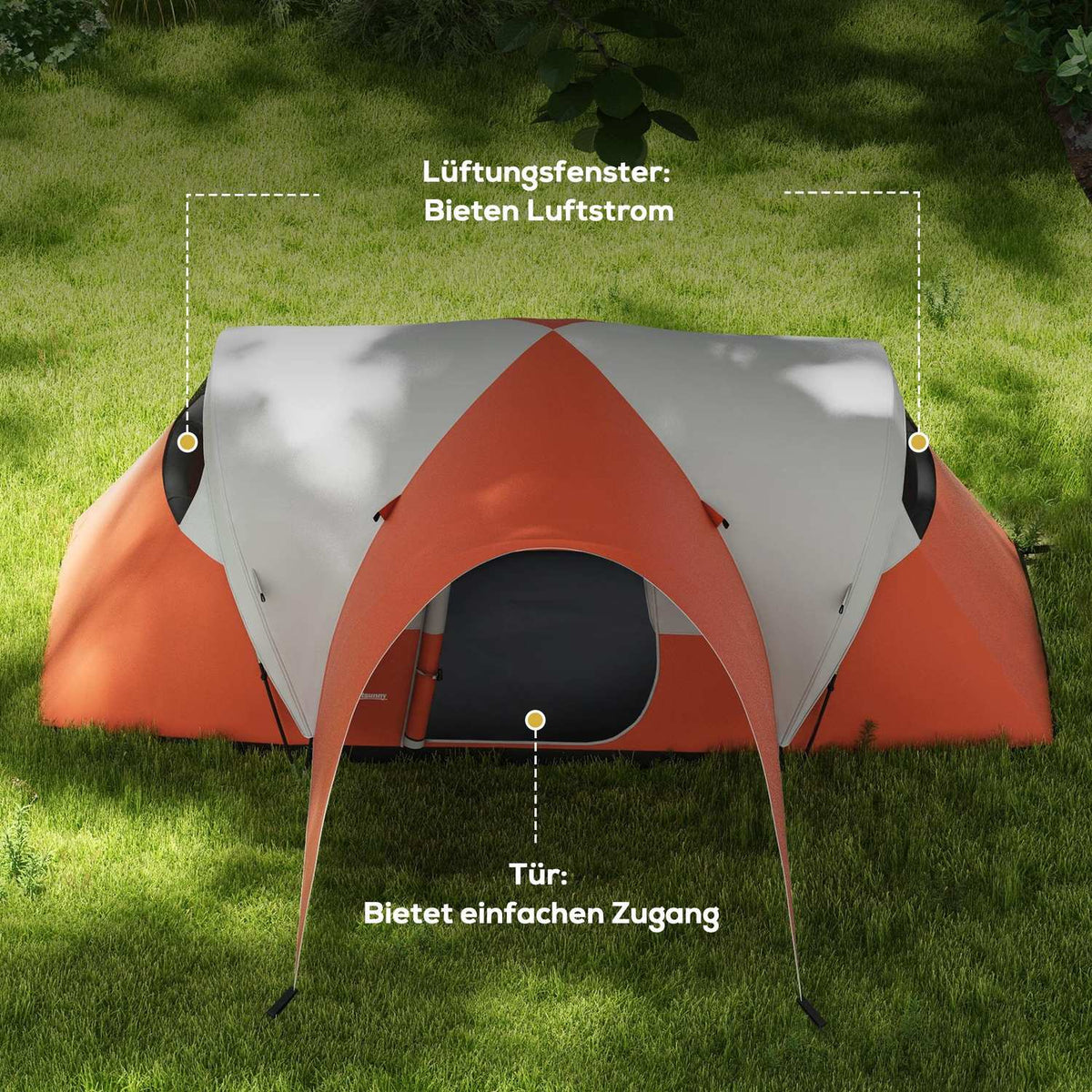 Tunnel Tent, Camping Tent, Water-Repellent Family Tent For 6 People, Festival Tent With Window, Carry Bag, For Garden, Patio, Orange