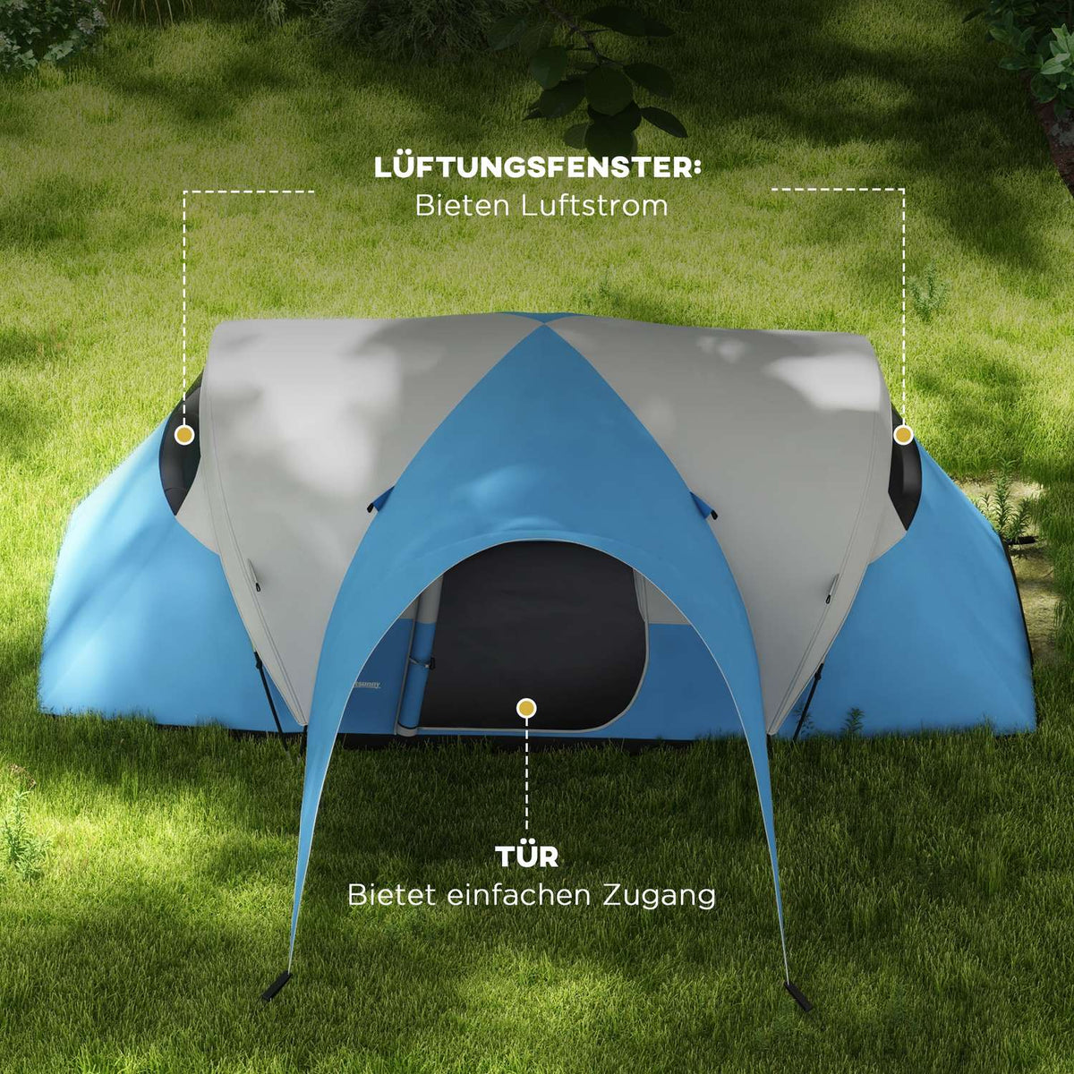 Tunnel Tent, Camping Tent, Water-Repellent Family Tent for 6 People, Festival Tent with Window, Carry Bag, for Garden, Patio, Blue