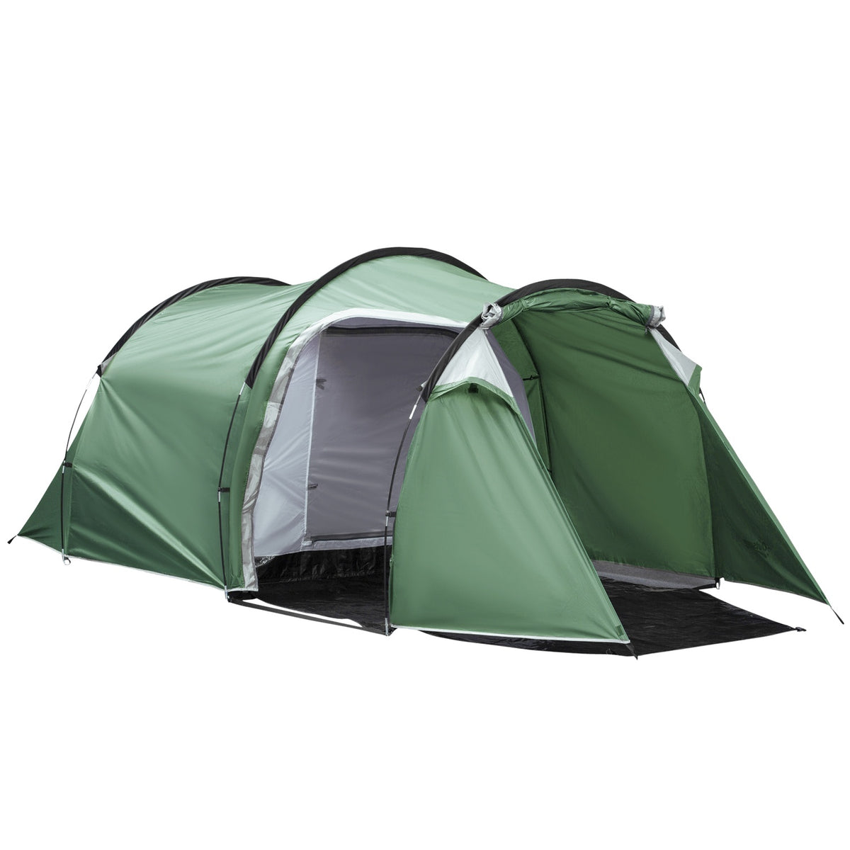 Tunnel Tent For 2-3 Persons 190T Camping Tent With Pegs, Fiberglass & Polyester, Dark Green, 426X206X154Cm
