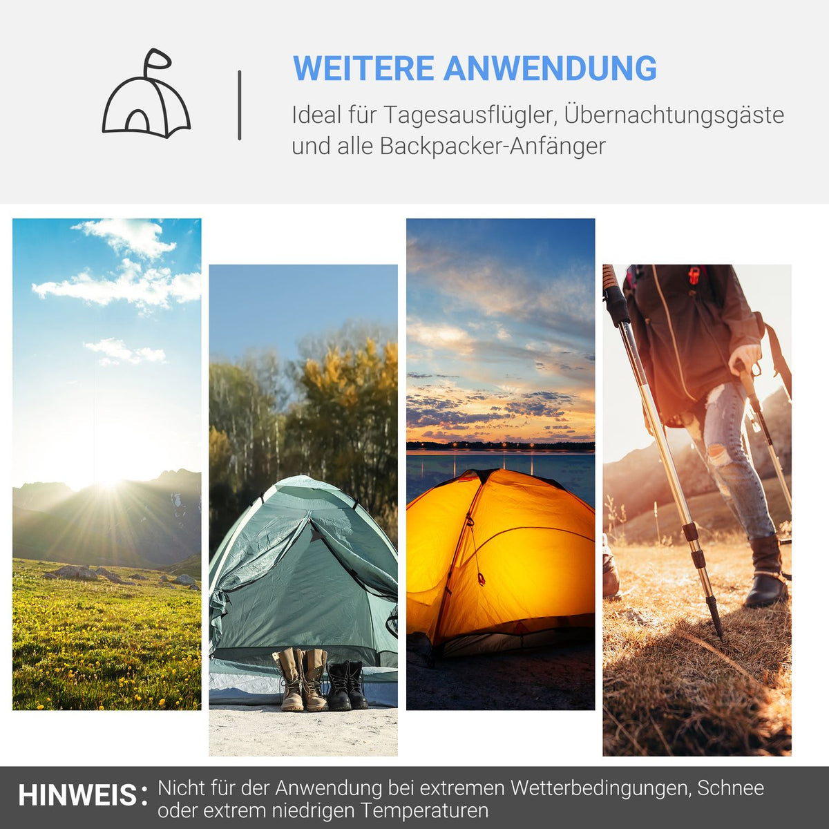 Tunnel Tent For 2-3 Persons 190T Camping Tent With Pegs, Fiberglass & Polyester, Light Blue, 426X206X154Cm