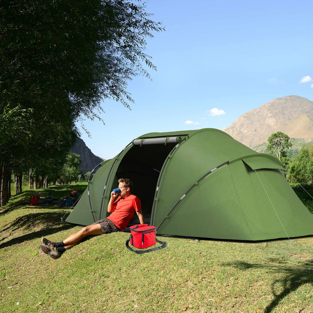 Tunnel Tent for 4-6 People, Waterproof 2000mm, Green