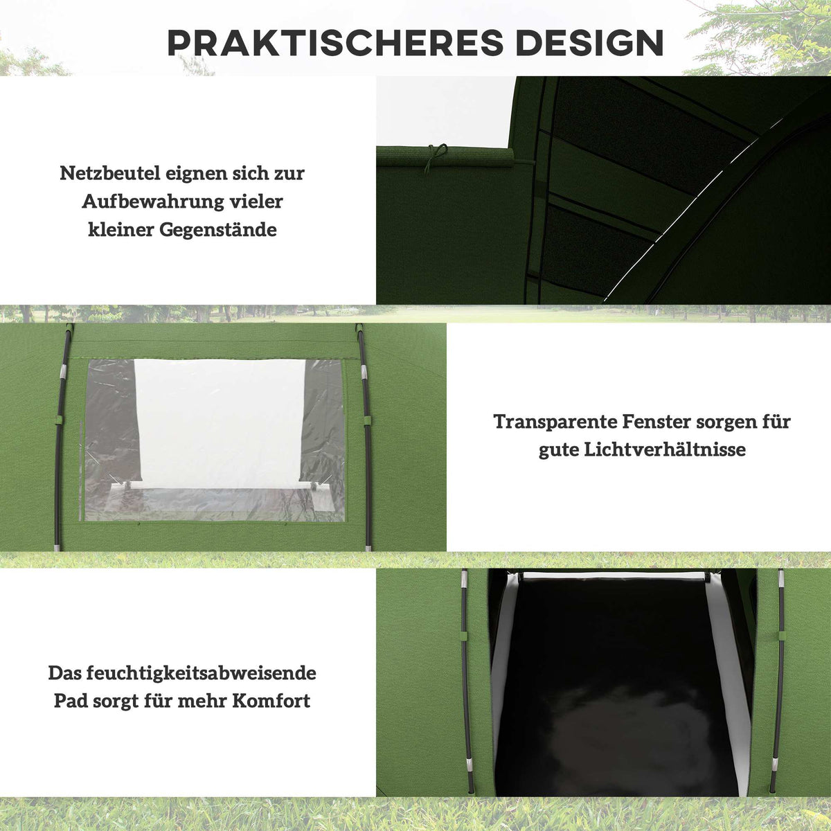 Tunnel Tent for 4-6 People, Waterproof 2000mm, Green