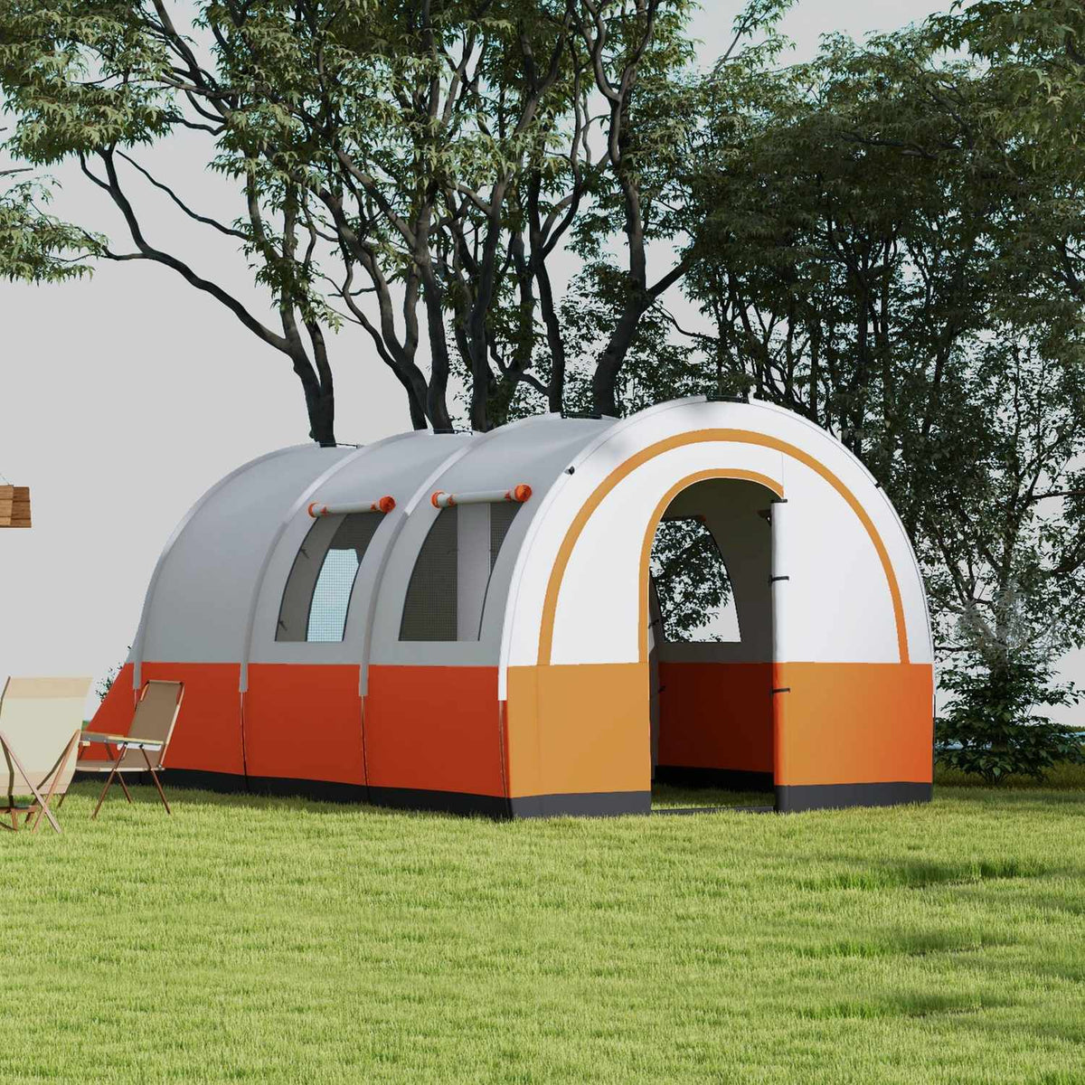 Tunnel tent, camping tent for 6 people, with 2 rooms, light hook, group tent with carry bag, 3000mm water-repellent family tent, for garden, campsite, cream white |