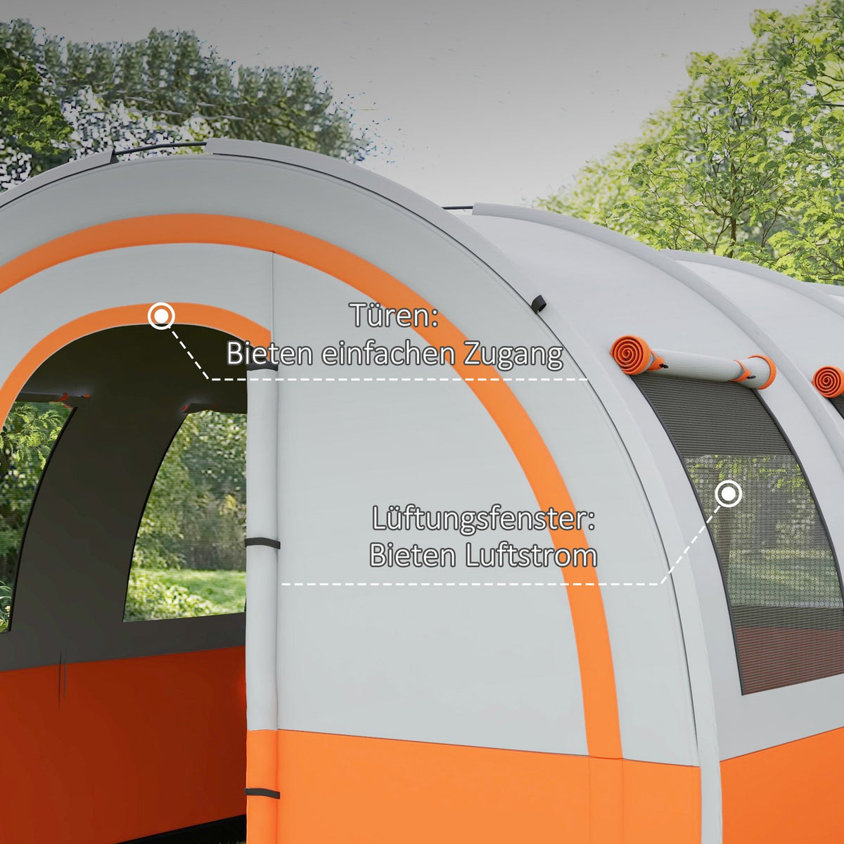 Tunnel tent, camping tent for 6 people, with 2 rooms, light hook, group tent with carry bag, 3000mm water-repellent family tent, for garden, campsite, cream white |
