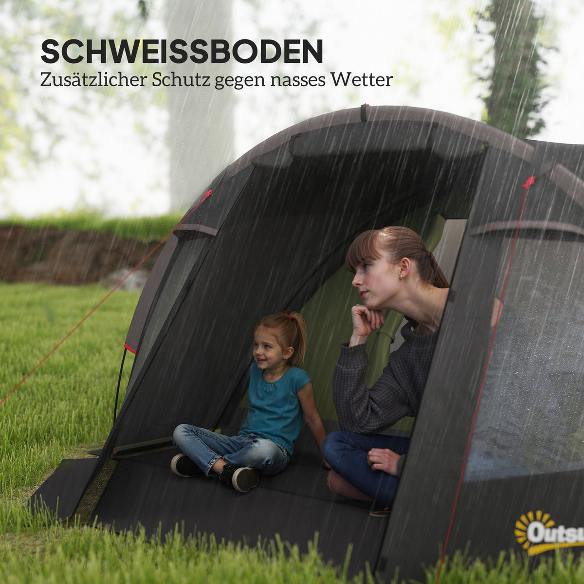 Tunnel tent for 4 people, lightweight, stable, waterproof, UV 50+ camping tent with canopy, double door, black