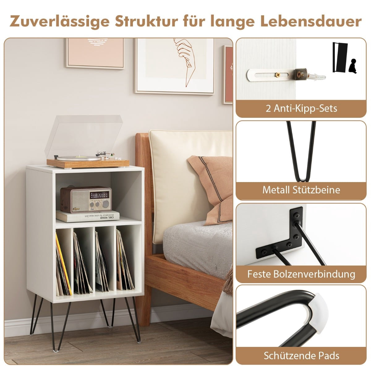 Turntable Stand with Charging Station, 3-Tier, White, 48x40x88 cm