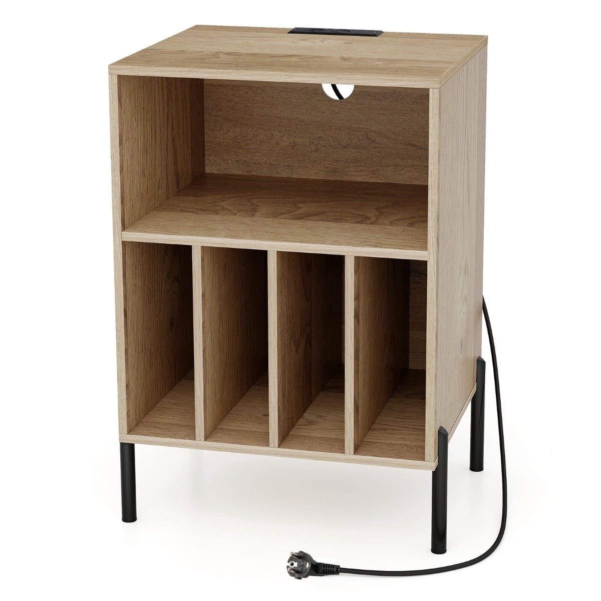 Turntable Stand with Charging Station & Storage Shelves