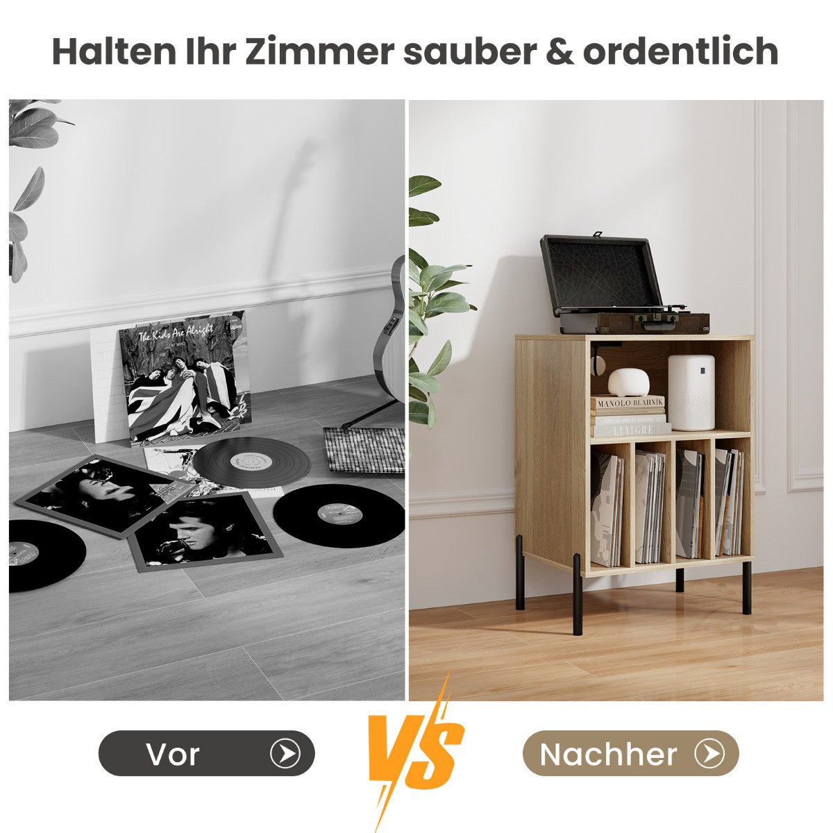 Turntable Stand with Charging Station & Storage Shelves