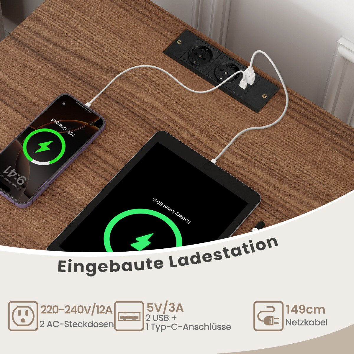 Turntable Stand with Charging Station & Storage Shelves