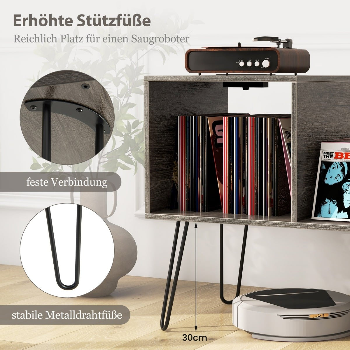 Turntable Stand with Charging Station and Dividers, Gray