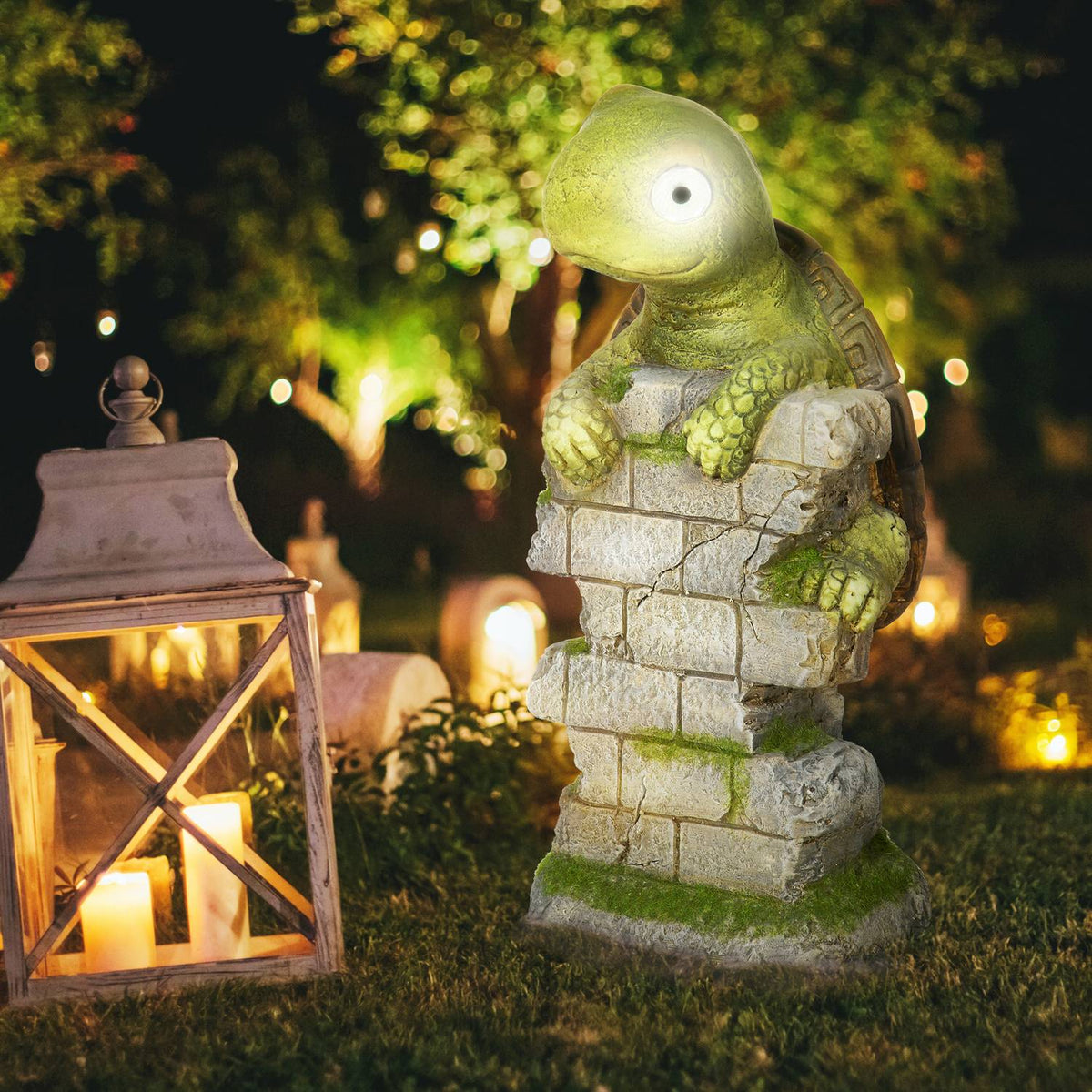 Turtle Sculpture With Led Solar Light Garden Ornament, 14.5" Outdoor Ornament For Lawn, Garden, Yard