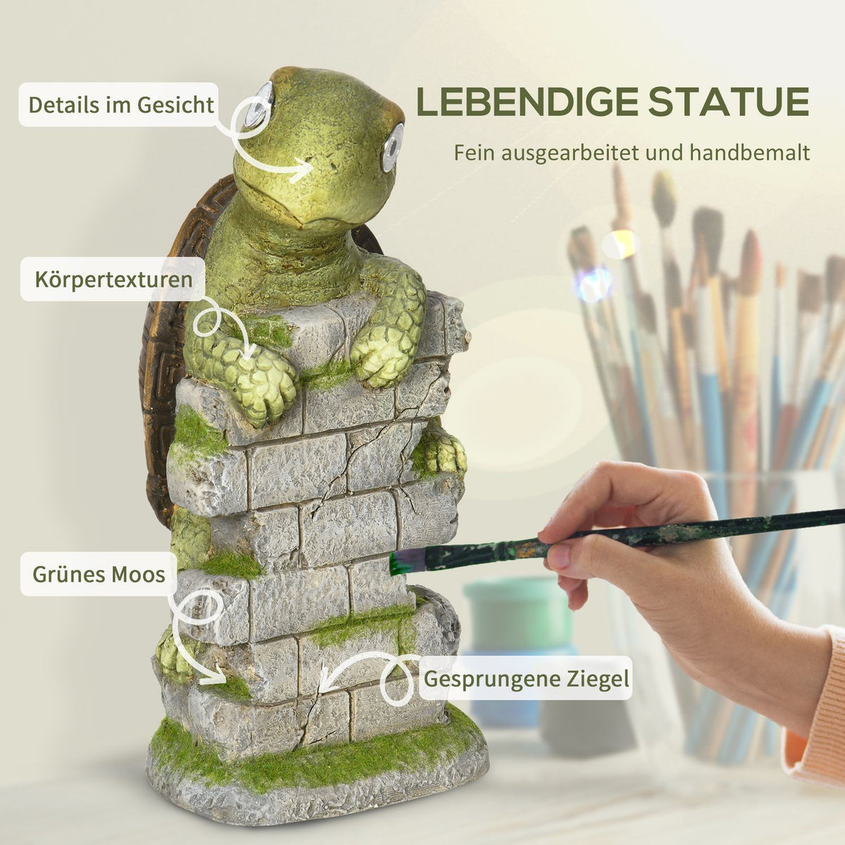 Turtle Sculpture With Led Solar Light Garden Ornament, 14.5" Outdoor Ornament For Lawn, Garden, Yard
