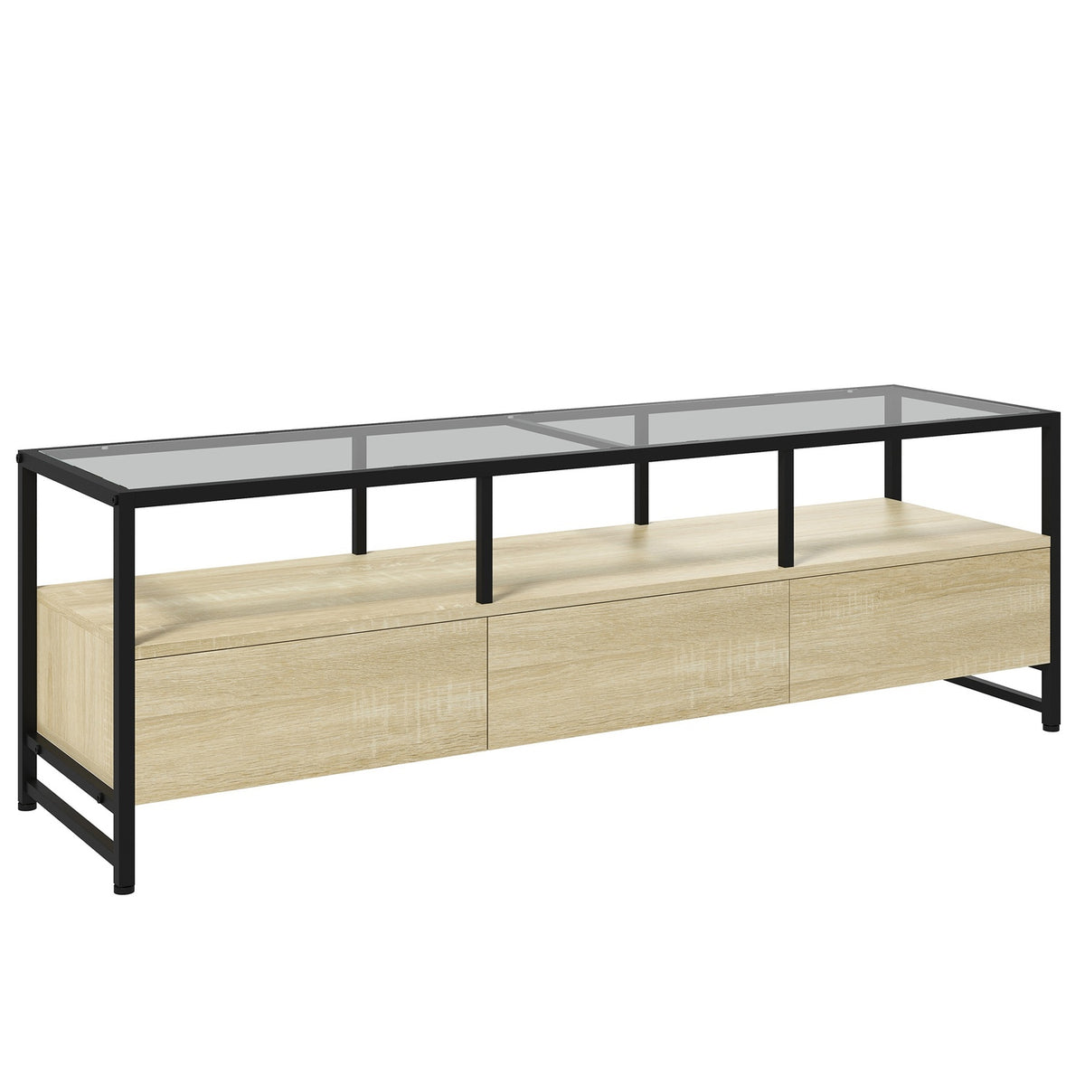 Tv Cabinet Tv Cabinet With 3 Cabinets & Open Compartment, Tv Board For Devices Up To 65", Oak