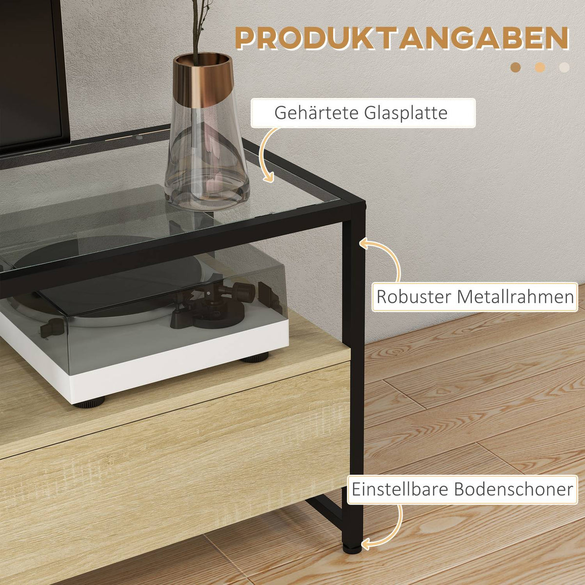 Tv Cabinet Tv Cabinet With 3 Cabinets & Open Compartment, Tv Board For Devices Up To 65", Oak