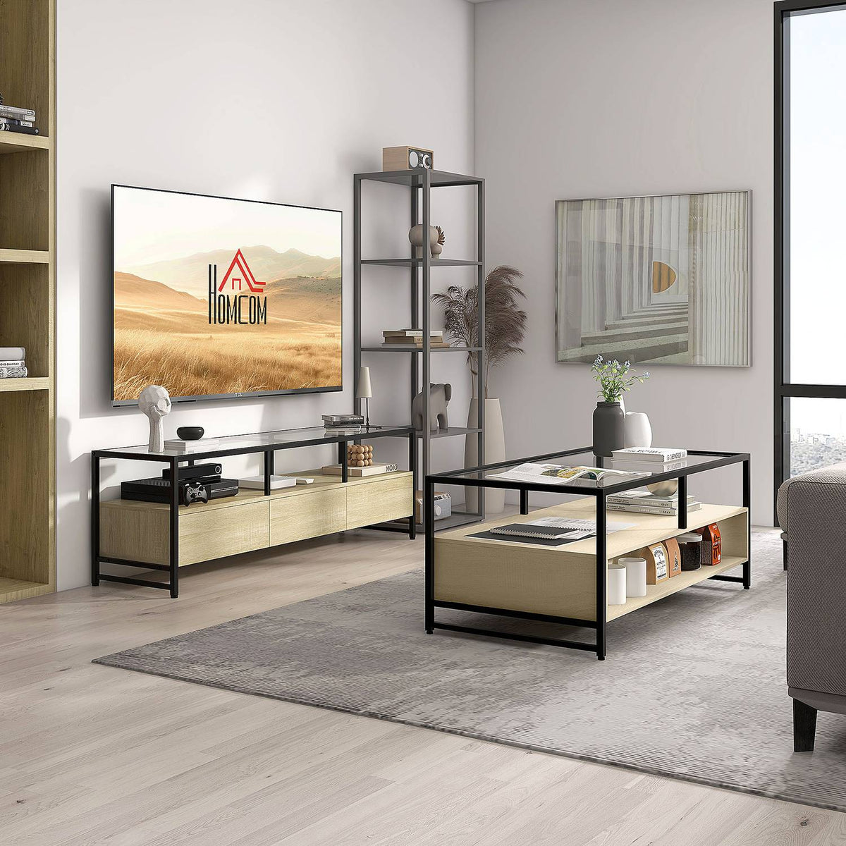 Tv Cabinet Tv Cabinet With 3 Cabinets & Open Compartment, Tv Board For Devices Up To 65", Oak