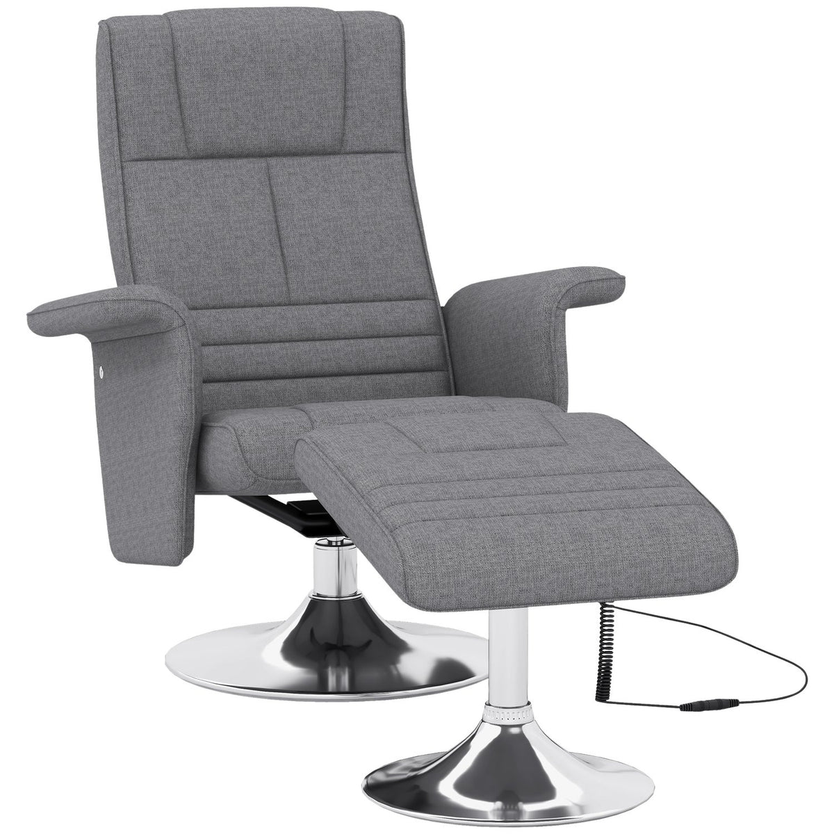 Tv Chair Footstool Electric Relaxation Chair Reclining Function Vibration Massage Remote Control Linen Look Dark Gray