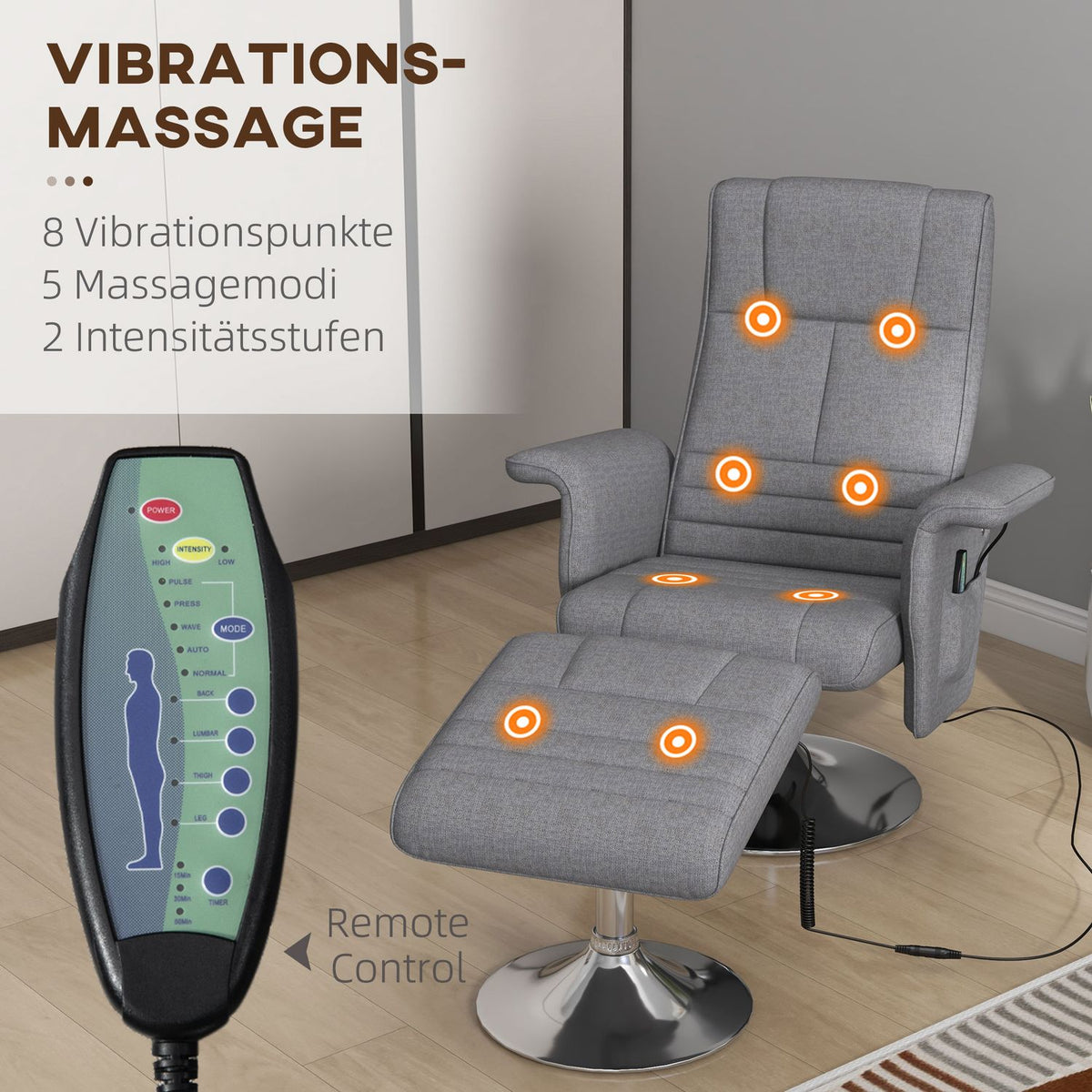 Tv Chair Footstool Electric Relaxation Chair Reclining Function Vibration Massage Remote Control Linen Look Dark Gray