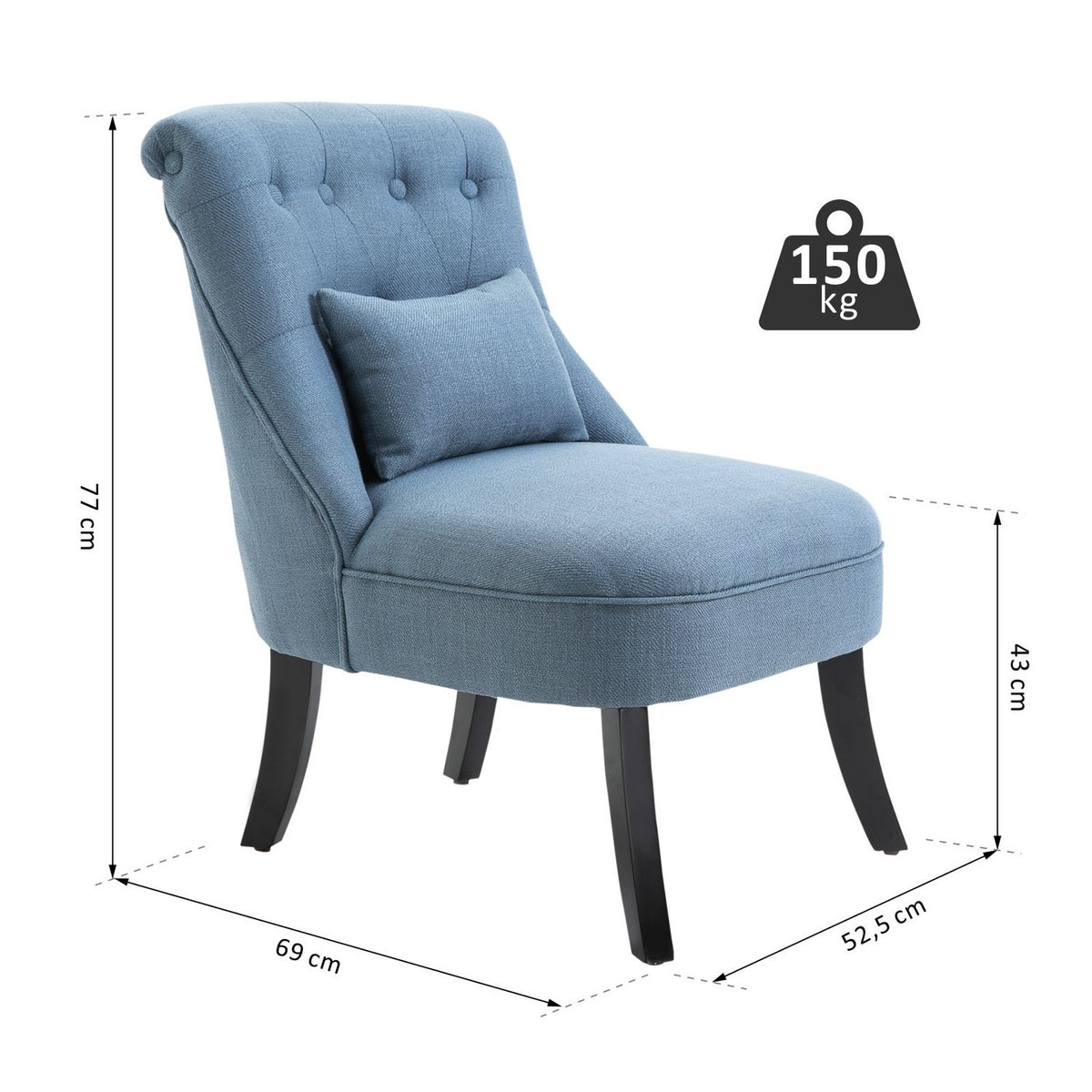 Tv Chair Relax Chair With Back Cushion, Raised Feet, Linen, Blue, 52.5X69X77Cm