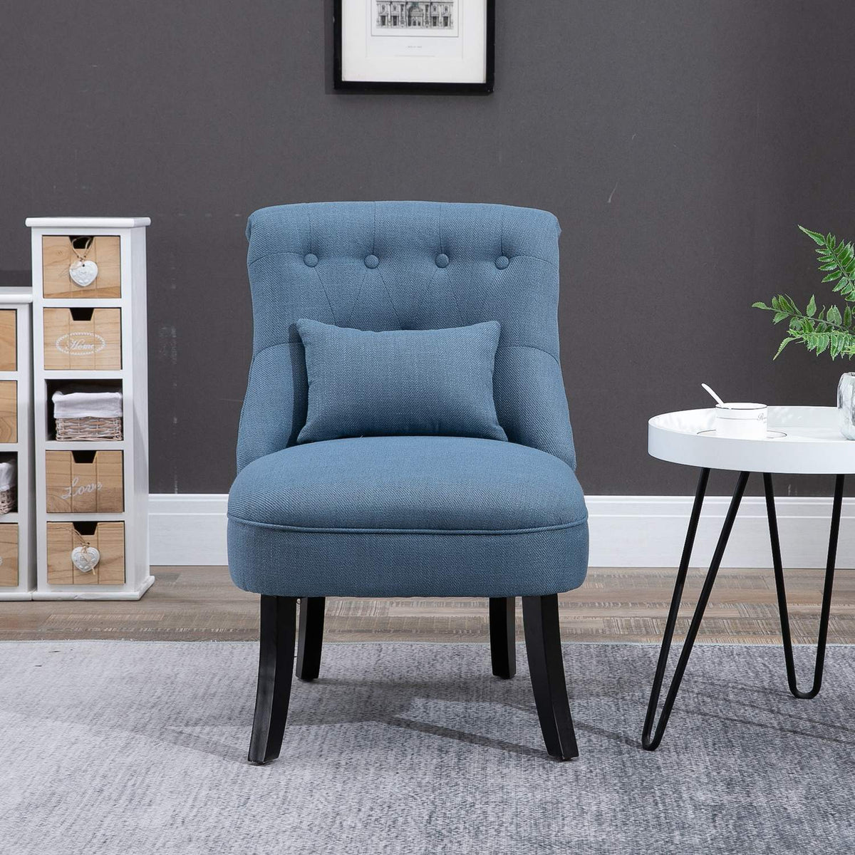 Tv Chair Relax Chair With Back Cushion, Raised Feet, Linen, Blue, 52.5X69X77Cm