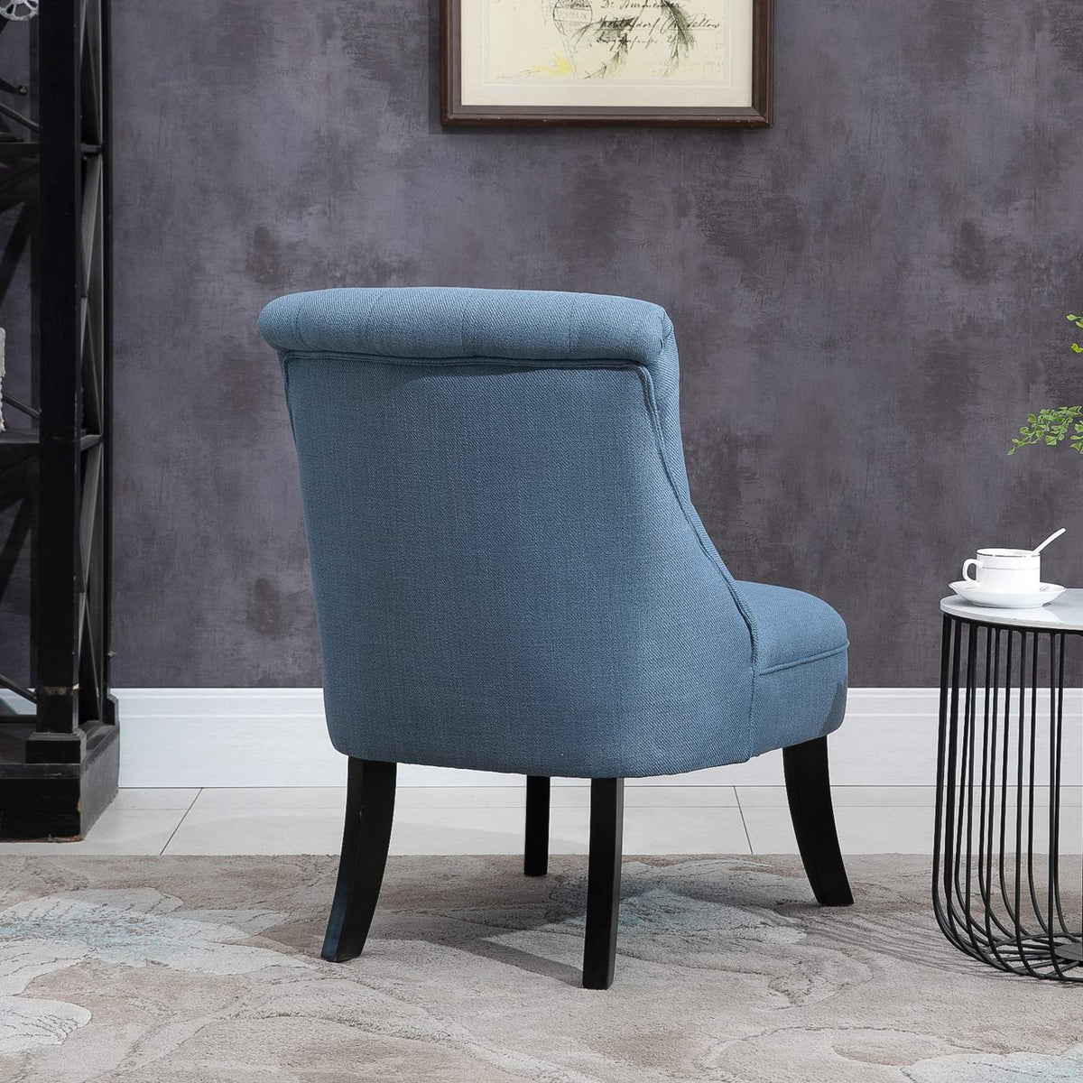 Tv Chair Relax Chair With Back Cushion, Raised Feet, Linen, Blue, 52.5X69X77Cm