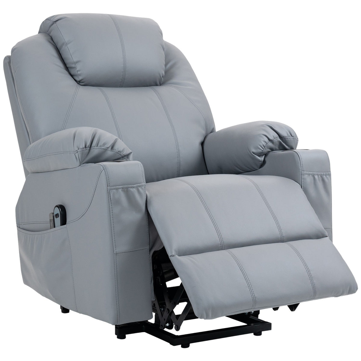 Tv Chair Stand-Up Aid Electric Relaxation Chair Massage Function Reclining Function Cup Holder Remote Control Side Pocket Gray