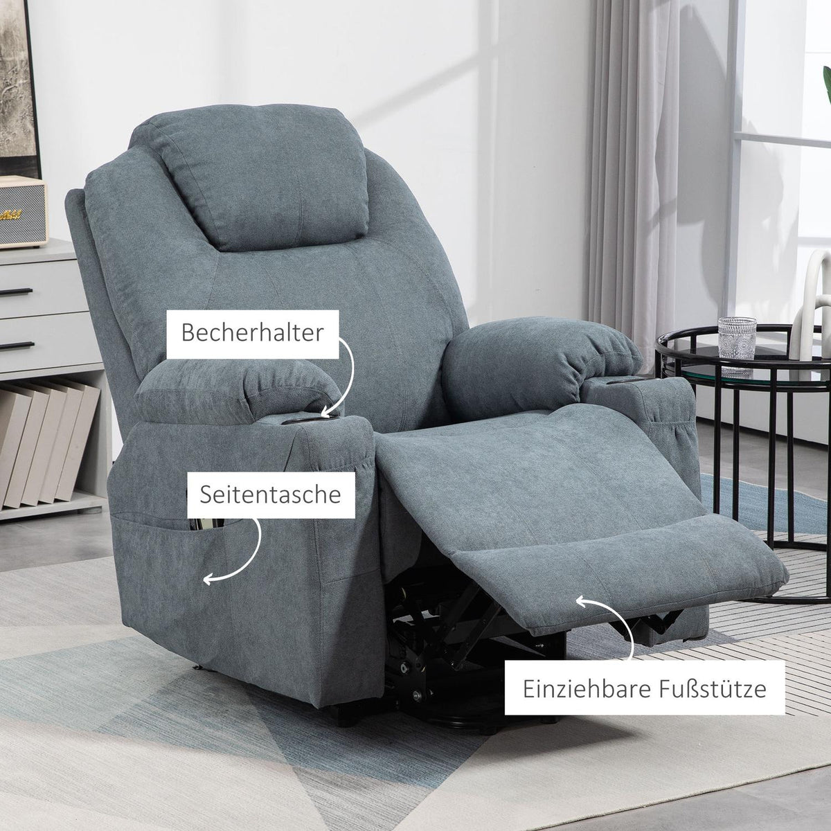 Tv Chair Stand-Up Aid Electric Relaxation Chair Reclining Function Heating Function 1 Motor Massage Function Pocket Spring Core Dark Gray