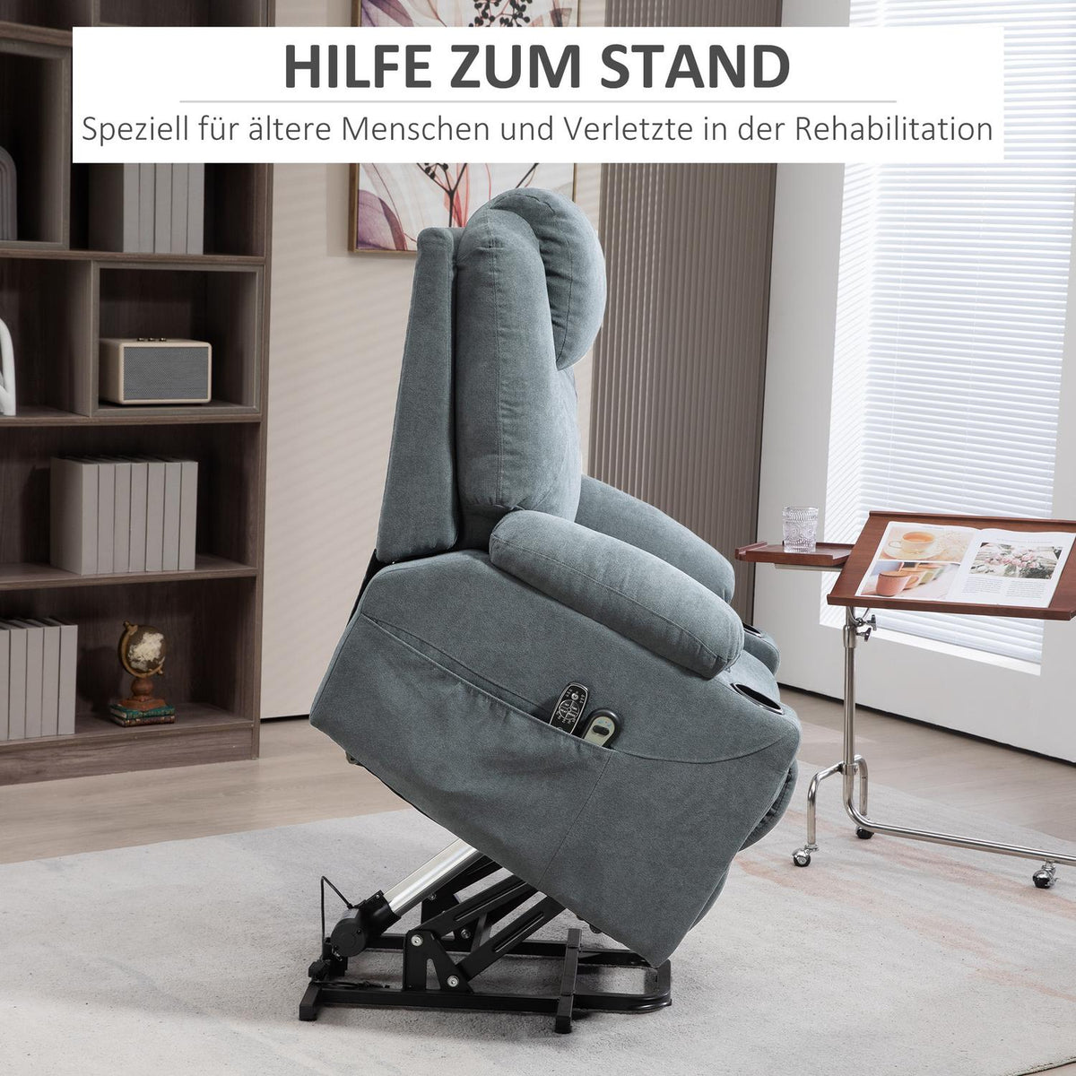 Tv Chair Stand-Up Aid Electric Relaxation Chair Reclining Function Heating Function 1 Motor Massage Function Pocket Spring Core Dark Gray