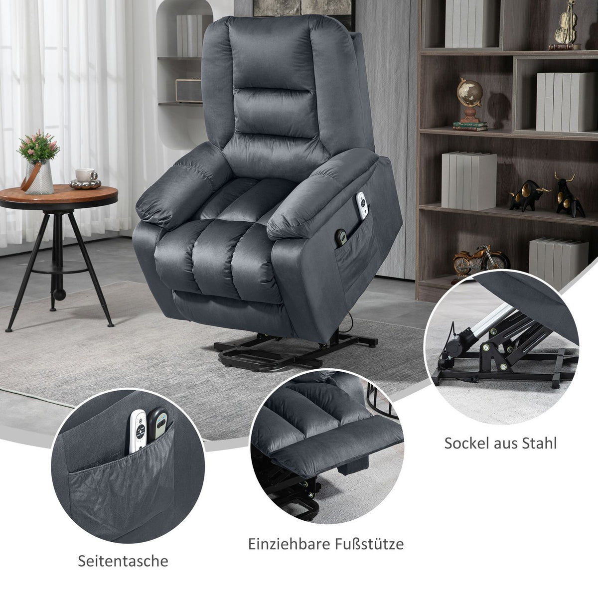 Tv Chair, Stand-Up Aid, Electric Relaxation Chair, Reclining Function, Heating Function, Massage Chair, Pocket Spring Core, Side Pocket, Footrest