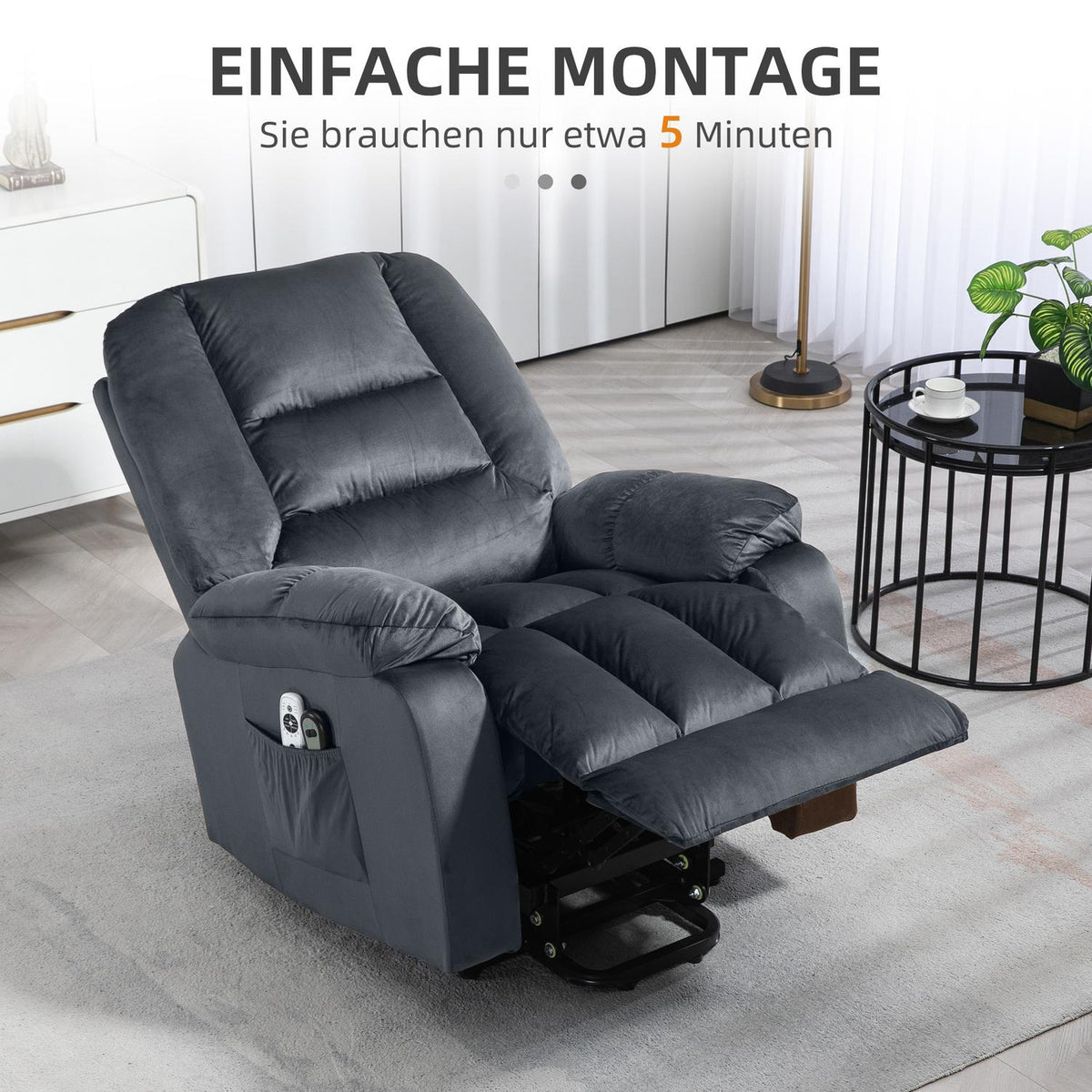 Tv Chair, Stand-Up Aid, Electric Relaxation Chair, Reclining Function, Heating Function, Massage Chair, Pocket Spring Core, Side Pocket, Footrest