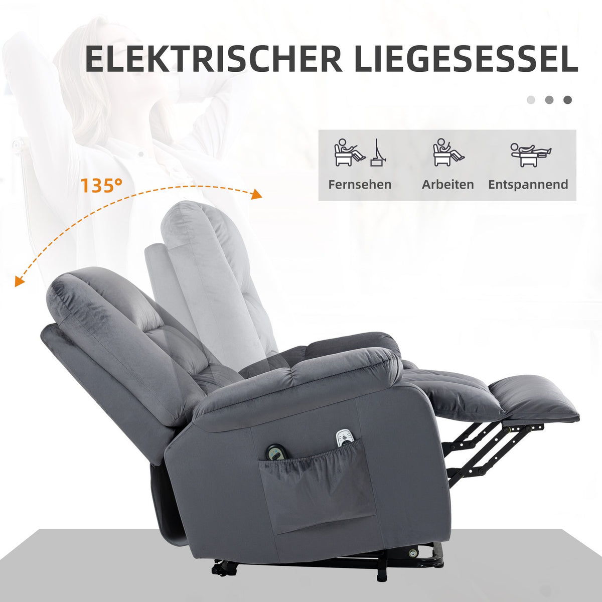 Tv Chair, Stand-Up Aid, Electric Relaxation Chair, Reclining Function, Heating Function, Massage Chair, Pocket Spring Core, Side Pocket, Footrest
