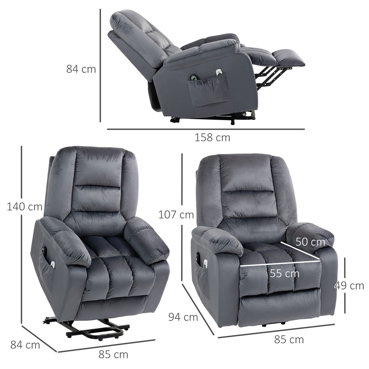 Tv Chair, Stand-Up Aid, Electric Relaxation Chair, Reclining Function, Heating Function, Massage Chair, Pocket Spring Core, Side Pocket, Footrest