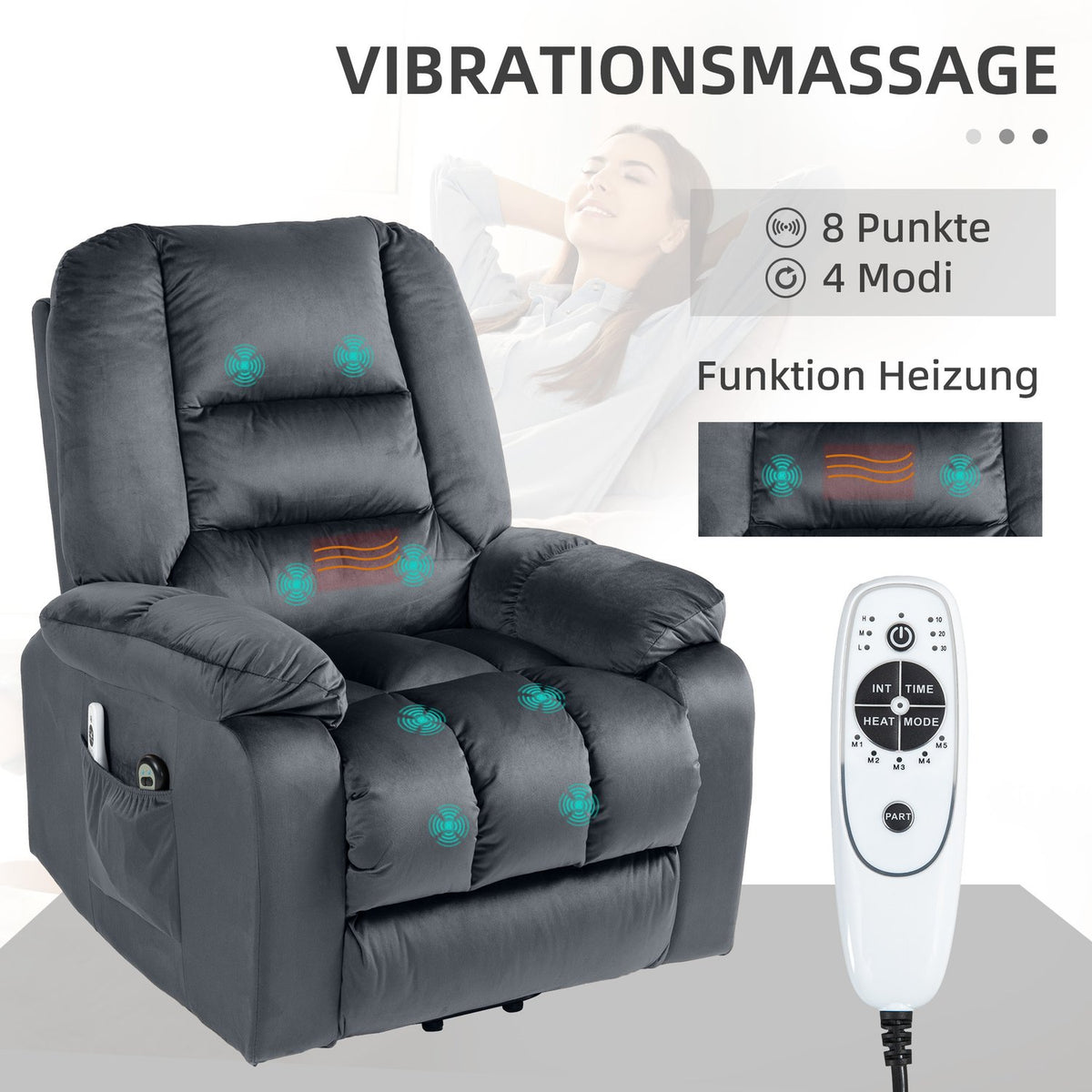 Tv Chair, Stand-Up Aid, Electric Relaxation Chair, Reclining Function, Heating Function, Massage Chair, Pocket Spring Core, Side Pocket, Footrest