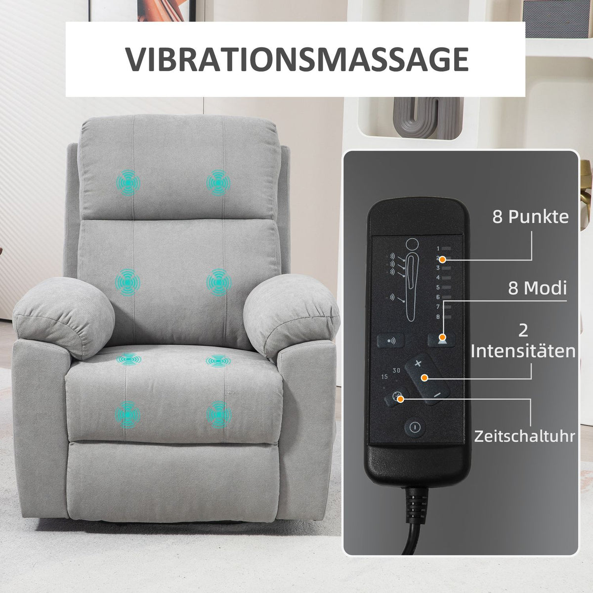 Tv Chair Stand-Up Aid Electric Relaxation Chair Reclining Function Remote Control Massage Chair Side Pocket Linen Look Light Gray
