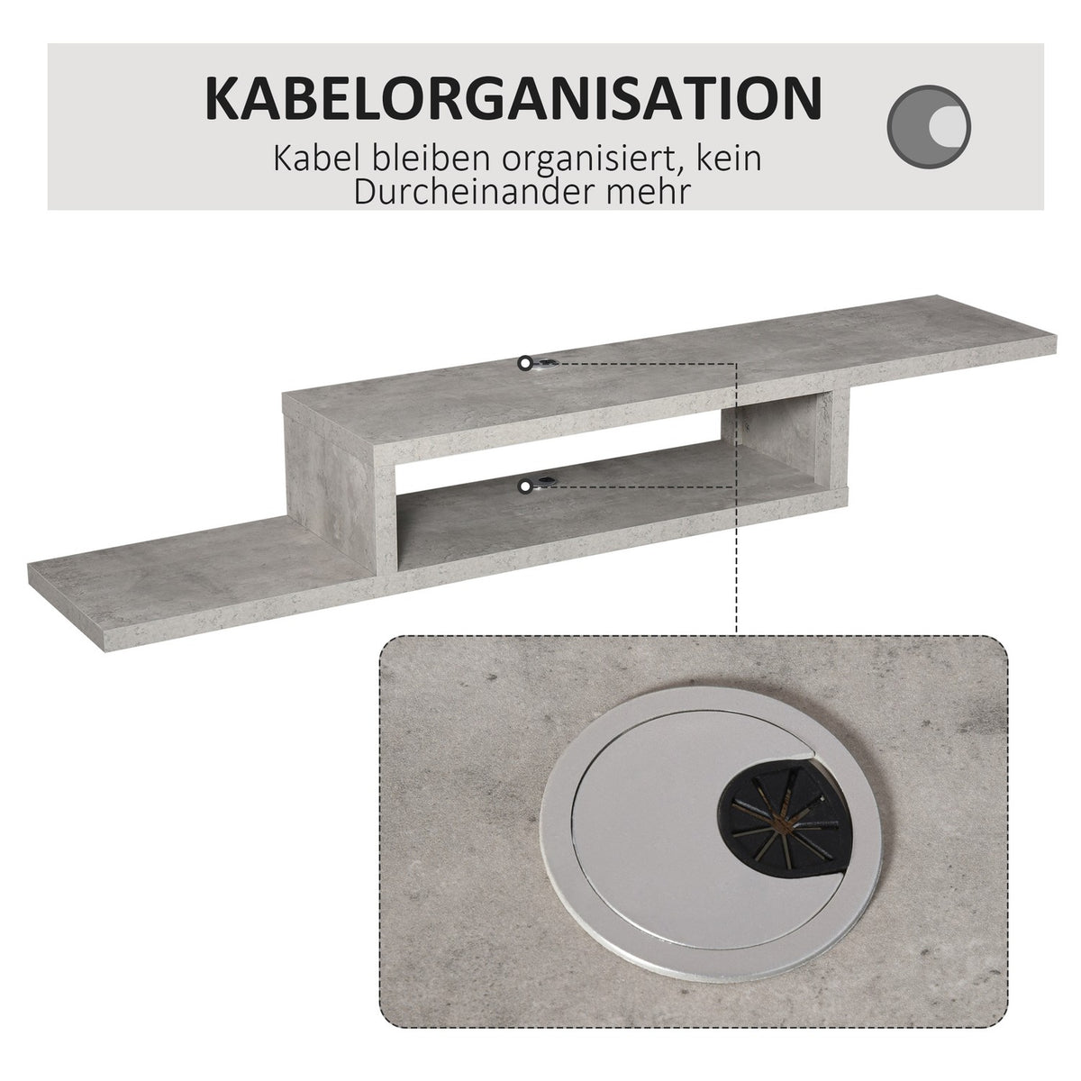 Tv Lowboard Hanging Board, Hanging Multimedia Wall Shelf, Tv Rack, Multimedia Console, Chipboard, Cement Gray