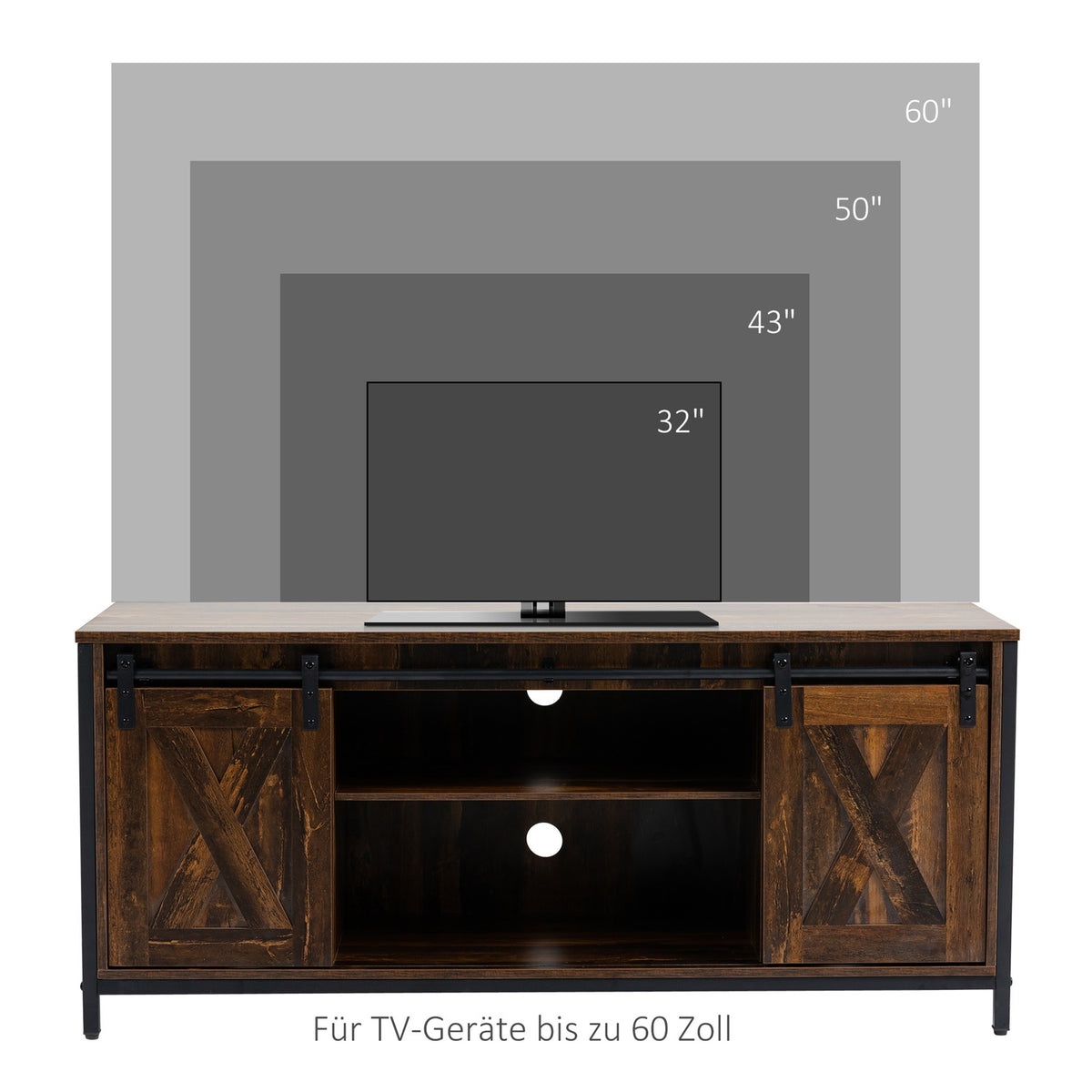 Tv Lowboard Tv Cabinet For Up To 60 Inches, Tv Stand In Industrial Design, With Shelf, Chipwood Steel, Brown + Black, 120X40X54Cm