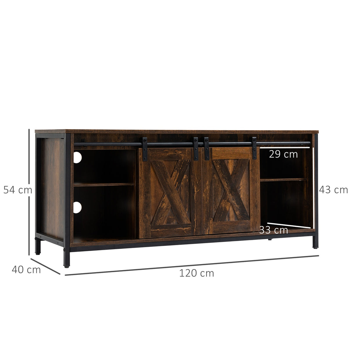 Tv Lowboard Tv Cabinet For Up To 60 Inches, Tv Stand In Industrial Design, With Shelf, Chipwood Steel, Brown + Black, 120X40X54Cm