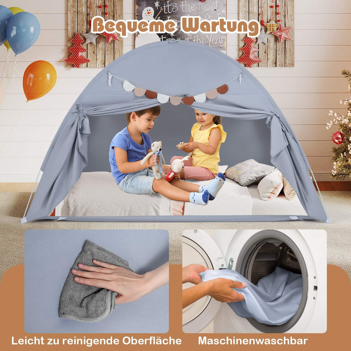 Twin Bed Tent for Kids – Foldable, Portable with Windows