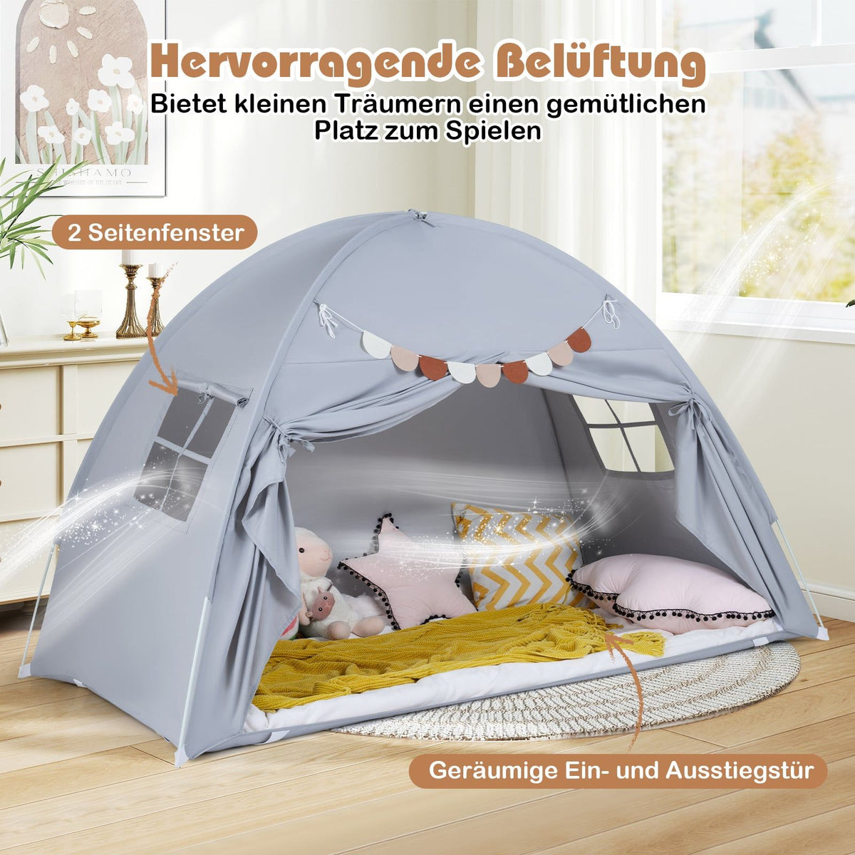 Twin Bed Tent for Kids – Foldable, Portable with Windows