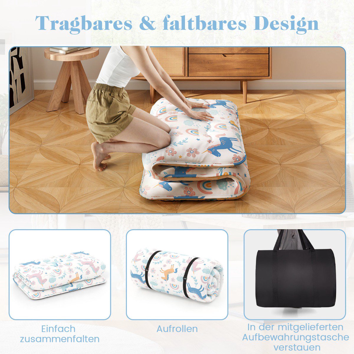 Twin Roll-Up Floor Mattress, Washable Cover, Carry Bag