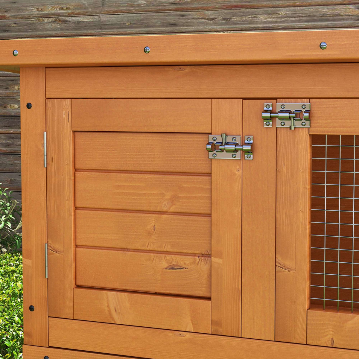 Two-Level Weatherproof Rabbit Hutch, Fir Wood, Green/Natural