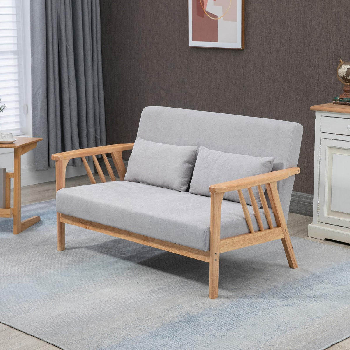 Two-Seater Sofa, Double Sofa With Armrests, Loveseat With Velvet Look, Cushion, Upholstered Sofa, Load Capacity Up To 200 Kg, Gray, 130 X 75 X 78 Cm