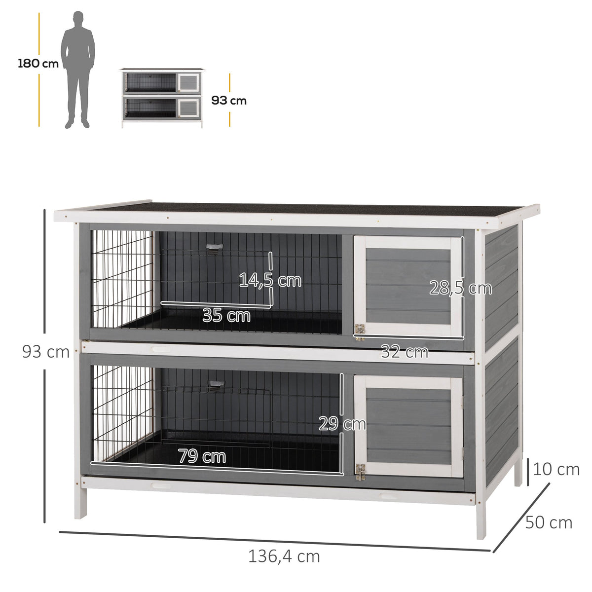 Two-Story Wooden Small Animal Hutch for Guinea Pigs