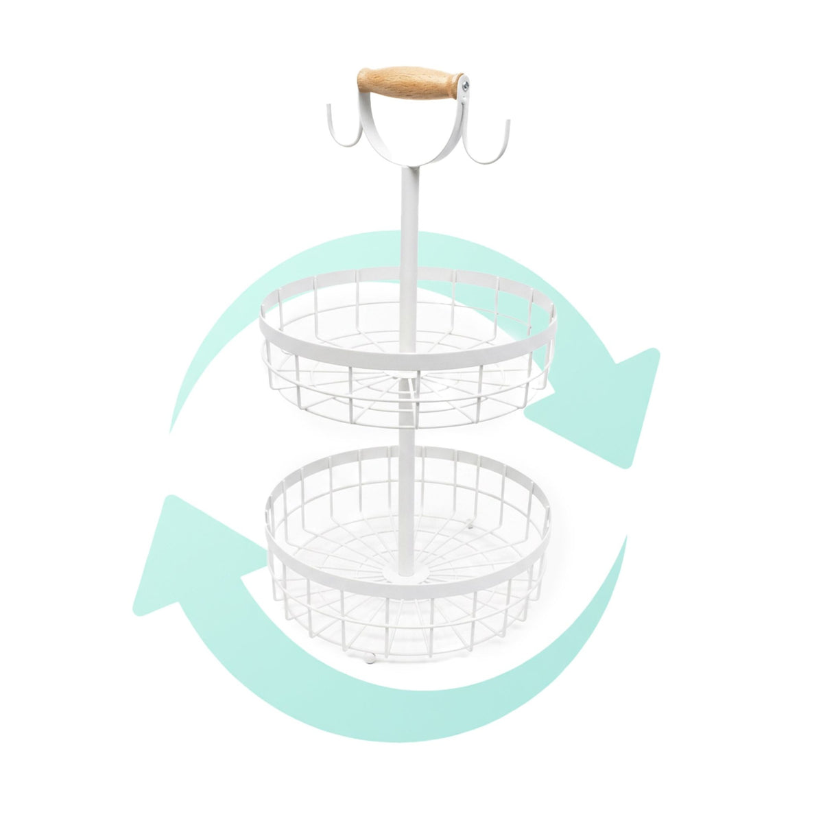 Two-Tier Metal Fruit Basket with Banana Hooks