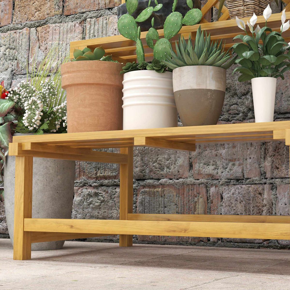 Two-Tier Plant Stand with Trellis & Roof, Fir Wood, 75x50x166cm
