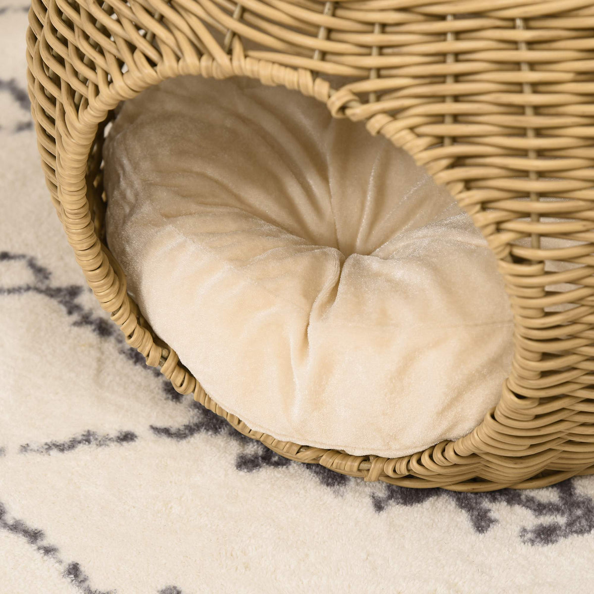 Two-Tier Rattan Cat Bed with Cushion, For Cats Under 3.5kg